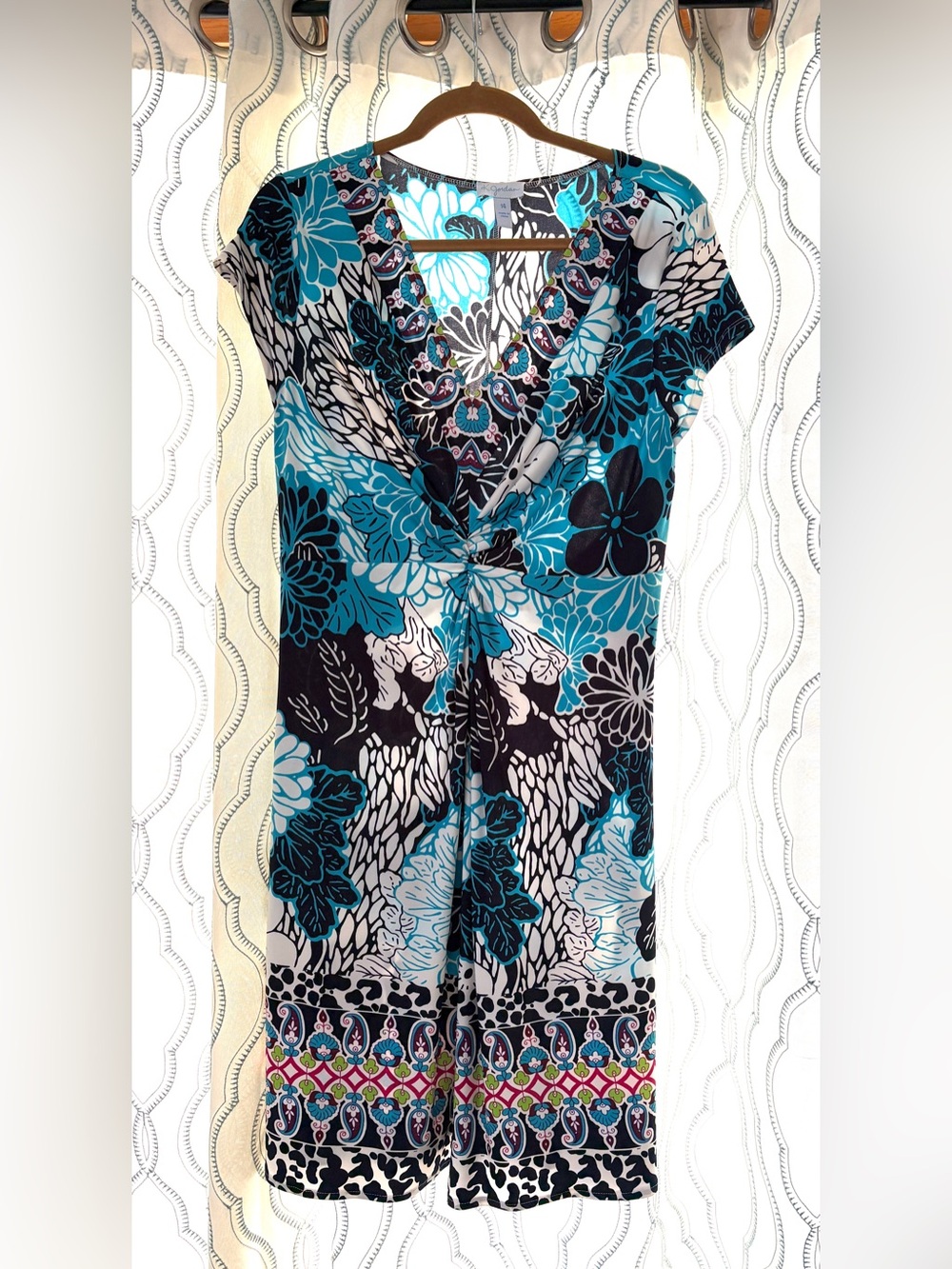 K Jordan Turquoise, Blue, White & Multi Color Floral Twist-Front Mini Dress